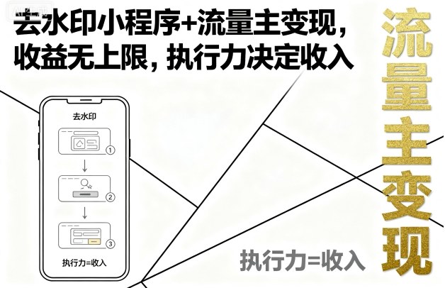 去水印小程序+流量主变现，收益无上限，执行力决定收入-桂芽网创