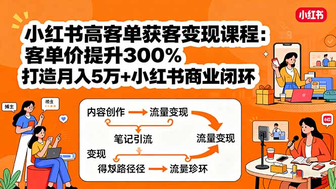 小红书高客单获客变现课程：客单价提升300%，打造月入10万+小红书商业闭环-桂芽网创