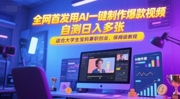 全网首发用AI一键制作爆款视频，自测日入多张，适合大学生宝妈兼职创业，保姆级教程-桂芽网创