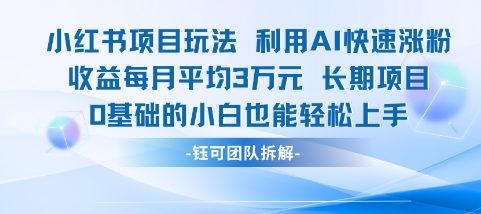 适合小白操作的小红书新项目，利用AI快速涨粉，收益每月平均1W+-桂芽网创