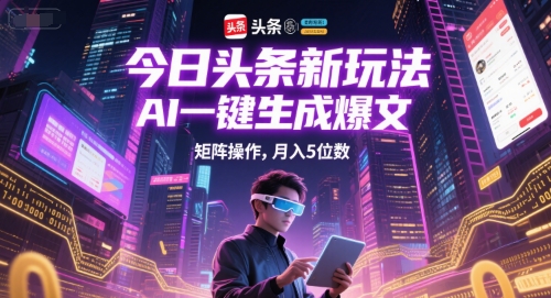 今日头条新玩法，AI一键生成爆文，矩阵操作，月入5位数-桂芽网创