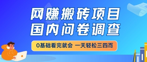 网创搬砖项目，国内问卷调查，小白轻松上手，一天三四张的也不难，干就完了【揭秘】-桂芽网创