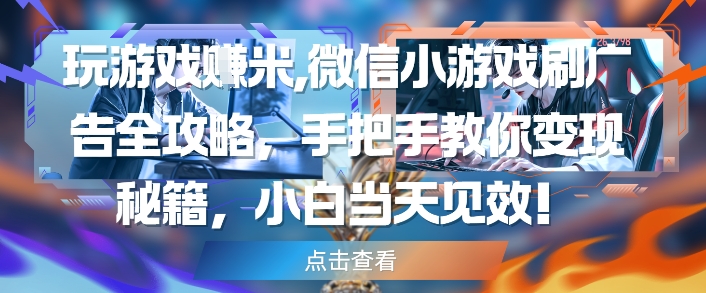 玩游戏挣米，微信小游戏刷广告全攻略，手把手教你变现秘籍，小白当天见效-桂芽网创