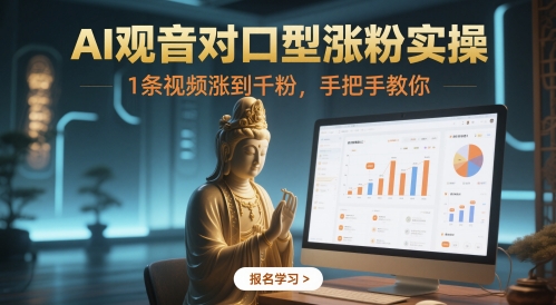 AI观音对口型涨粉实操，1条视频涨到千粉，手把手教你-桂芽网创