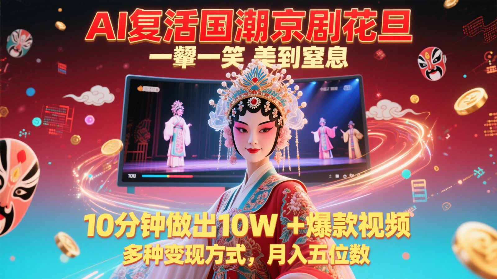 AI复活国潮京剧花旦，一颦一笑美到窒息，10分钟做出10W+爆款视频，多种变现方式-桂芽网创