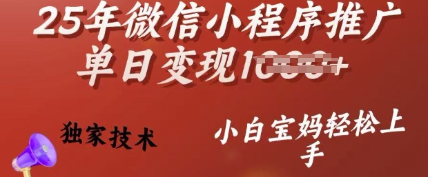 25年微信小程序推广单日变现多张，独家技术，小白宝妈轻松上手【揭秘】-桂芽网创