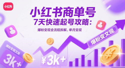 小红书商单号7天快速起号攻略：爆粉变现全流程拆解，单月变现3k+-桂芽网创