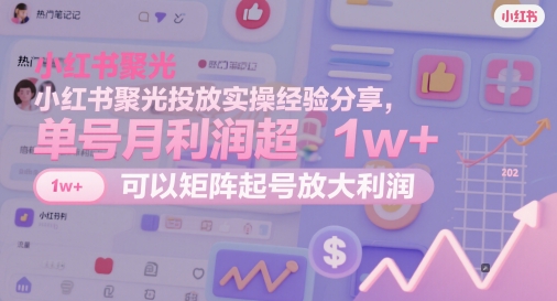 小红书聚光投放实操经验分享，单号月利润超1w+，可以矩阵起号放大利润-桂芽网创