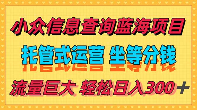 稳定日入300＋，小众信息查询蓝海项目，全程懒人式托管，解放你的时间-桂芽网创