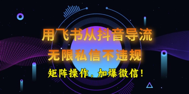 用飞书从抖音导流，无限私信不违规，抖音截流创业粉-桂芽网创