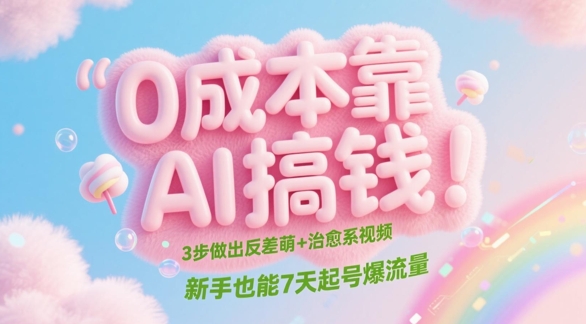 0成本靠AI搞钱！3步做出反差萌+治愈系视频，新手也能7天起号爆流量-桂芽网创