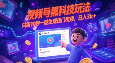 视频号黑科技玩法，只需10秒一键生成热门视频，日入3k+【揭秘】-桂芽网创