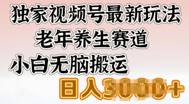 独家视频号最新玩法，老年养生赛道，小白无脑搬运，日入多张-桂芽网创