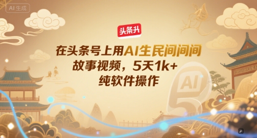 在头条号上用AI生民间故事视频，5天1k+，纯软件操作-桂芽网创