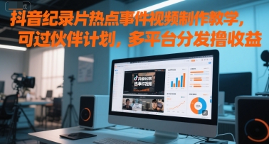 抖音纪录片热点事件视频制作教学，可过伙伴计划，多平台分发撸收益-桂芽网创