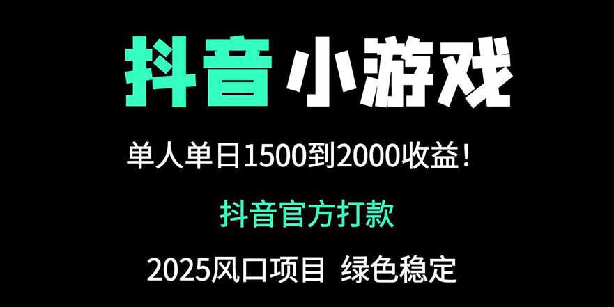 抖音官方小游戏2025全网最新玩法，暴利赚钱项目，单机日入2000+-桂芽网创