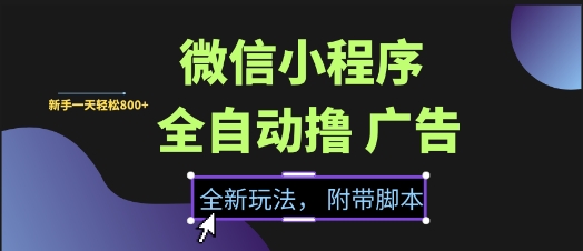 微信小程序全自动撸广告项目，彻底解决没流量的问题，新手一天8张+【揭秘】-桂芽网创
