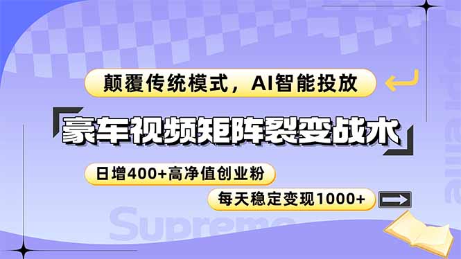 豪车视频矩阵裂变战术，颠覆传统模式，AI智能投放，日增400+高净值创业…-桂芽网创