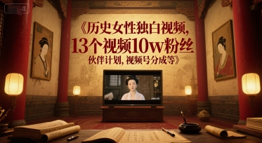 历史女性独白视频，13个视频10w粉丝，伙伴计划，视频号分成等-桂芽网创