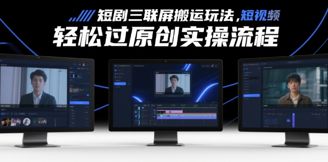 短剧三联屏搬运玩法，短剧搬运轻松过原创实操流程-桂芽网创