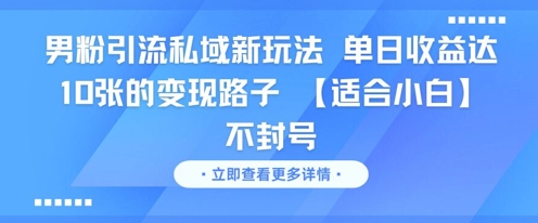 男粉引流私域新玩法，单日收益达10张的变现路子 【适合小白】不封号-桂芽网创