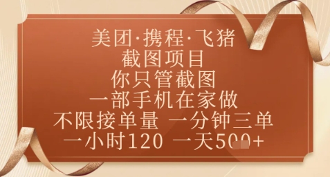 飞猪美团截图项目，你只管截图，一部手机在家做，正规平台无套路，一天5张+【揭秘】-桂芽网创