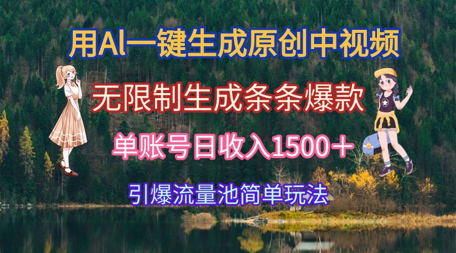 用Al一键生成原创中视频，无限制生成条条爆款，单账号日收入1500＋引爆…-桂芽网创