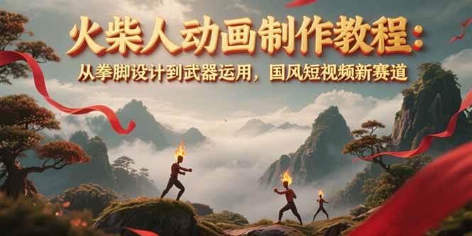 火柴人动画制作教程：从拳脚设计到武器运用，国风短视频新赛道-桂芽网创