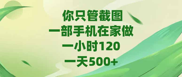 你只管截图，一部手机在家做，一小时120，-天500+-桂芽网创
