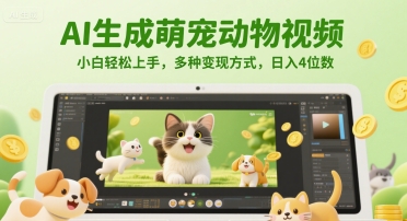 AI生成萌宠动物视频，小白轻松上手，多种变现方式，日入4位数-桂芽网创