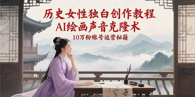 历史女性独白创作教程，AI绘画声音克隆术，10万粉账号运营秘籍-桂芽网创
