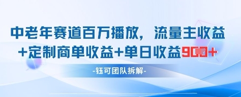中老年赛道百万播放+流量主收益+定制收益，单日收益9张-桂芽网创