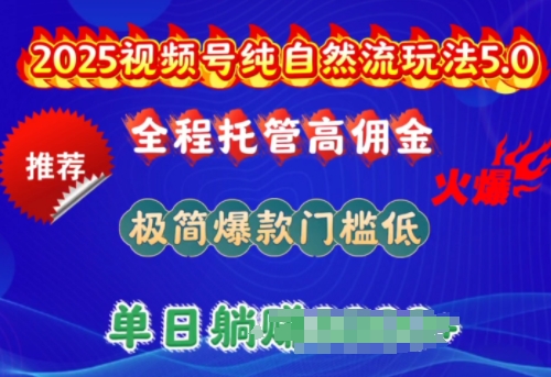 2025视频号纯自然流玩法5.0，全程托管高佣金，极简爆款门槛低，单日收益多张【揭秘】-桂芽网创