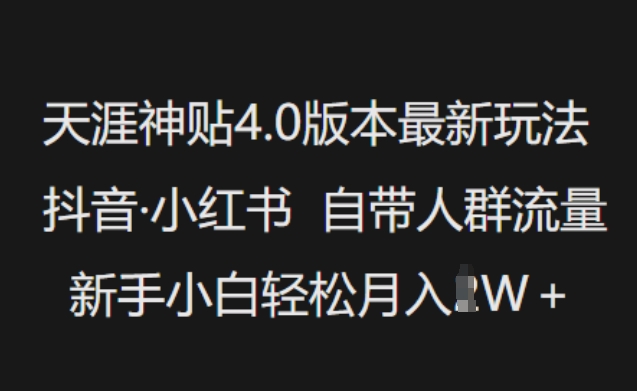 天涯神贴4.0版本最新玩法，抖音·小红书自带人群流量，新手小白轻松月入过W-桂芽网创