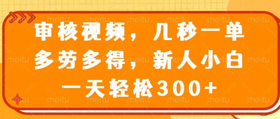 （14294期）审核视频，几秒一单，多劳多得，新人小白一天轻松300+-桂芽网创