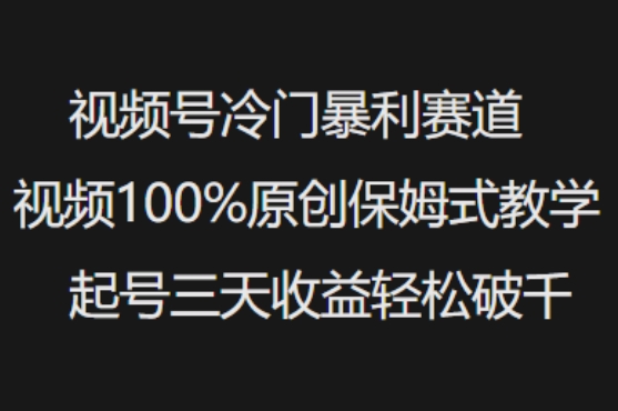 视频号冷门暴利赛道视频100%原创保姆式教学起号三天收益轻松破千-桂芽网创
