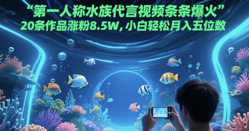 第一人称水族代言视频条条爆火，20条作品涨粉8.5W，小白轻松月入五位数-桂芽网创