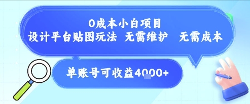 0成本小白项目，设计平台贴图玩法，无需维护，无需成本，单账号单月可产生收益4k+-桂芽网创