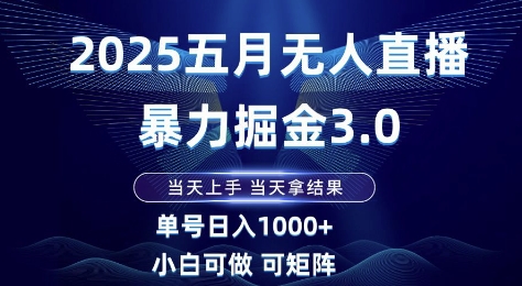 2025五月无人直播暴力掘金3.0，当天上手，当天拿结果，单号日入1k+小白可做可矩阵【揭秘】-桂芽网创