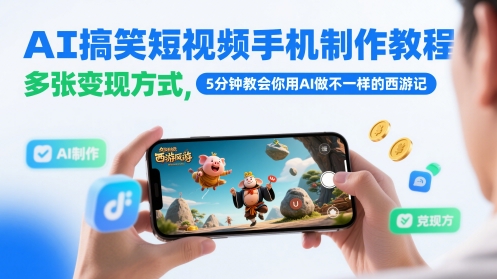 AI搞笑短视频手机制作教程，多张变现方式，5分钟教会你用AI做不一样的西游记-桂芽网创