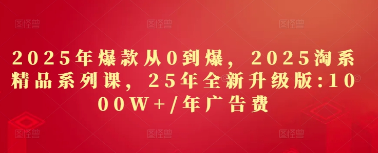 2025年爆款从0到爆，2025淘系精品系列课，25年全新升级版：1000W+1年广告费-桂芽网创