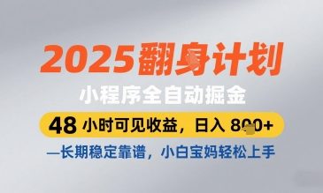2025小程序全自动掘金，48 小时可见收益，日入8张，长期稳定靠谱，小白宝妈轻松上手【揭秘】-桂芽网创
