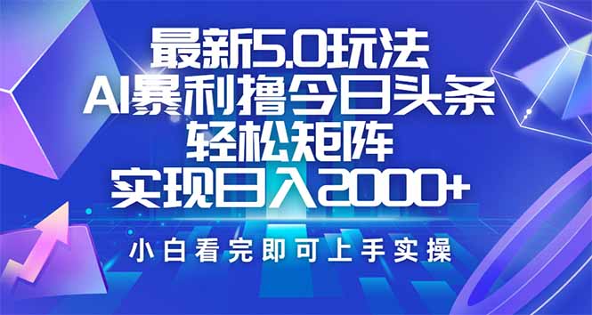 （14336期）今日头条最新5.0玩法，思路简单，复制粘贴，轻松实现矩阵日入2000+-桂芽网创